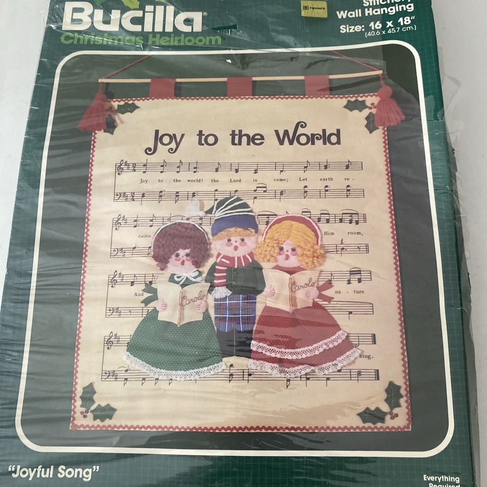 VTG 1970's Bucilla Stitchers Felt Wall Hanging  JOYFUL SONG Christmas READ